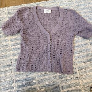 Wilfred Lilac Openwork Knit Button-Front Short Sleeve Cardigan